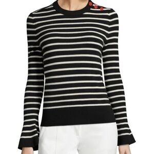 Tory Burch Striped Merino Wool Red Buttons Kimberly Sweater Black Women’s Small